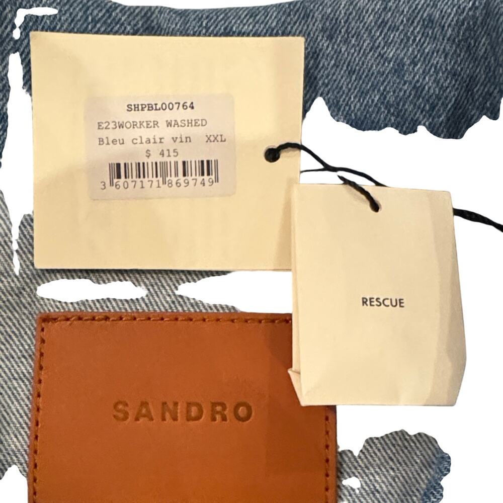Sandro Paris Denim Worker Jacket – Light Wash Chore Jacket – NWT - Picture 4 of 12